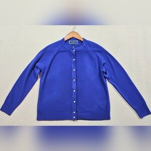 Karen Scott Blue Purple Button-Up Crewneck‎ Knit Cardigan Size PM